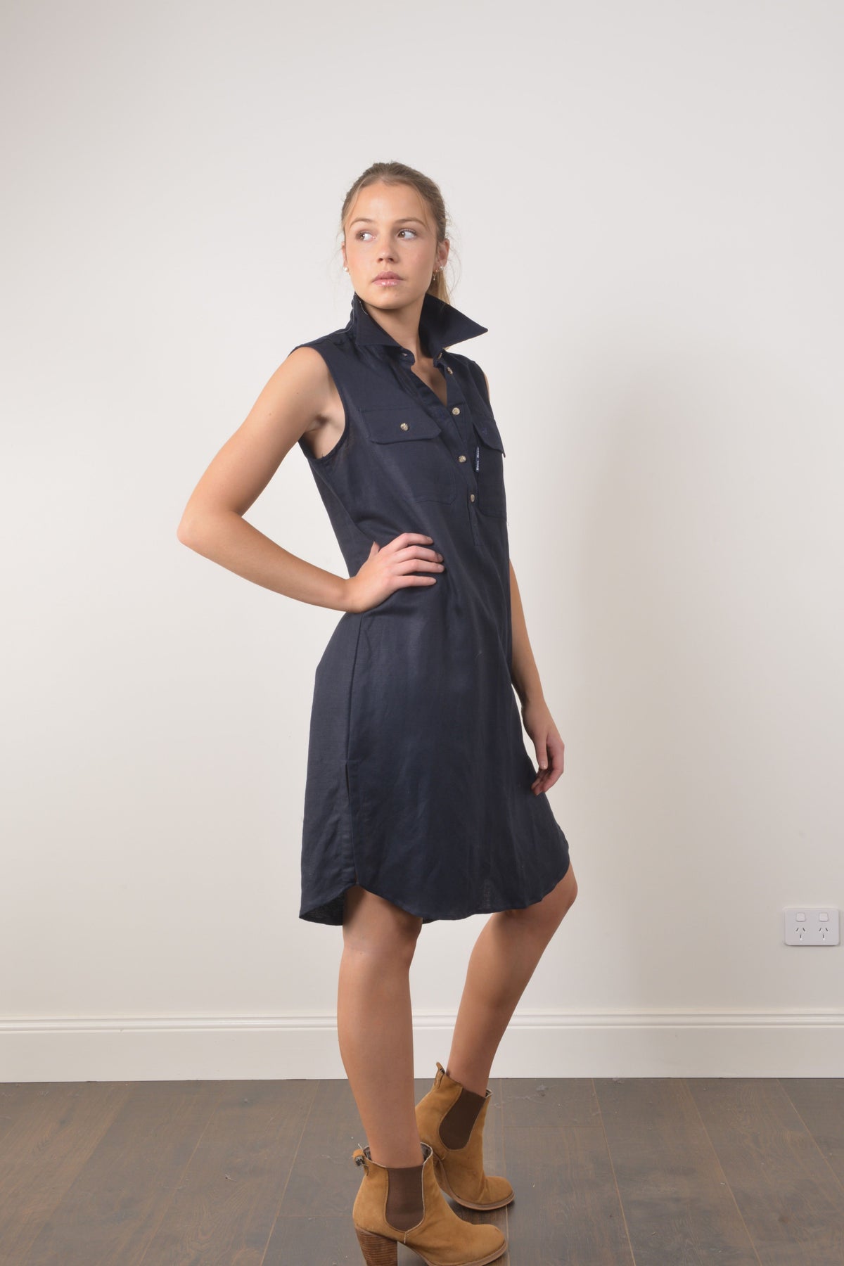 COOPER LINEN DRESS - Navy