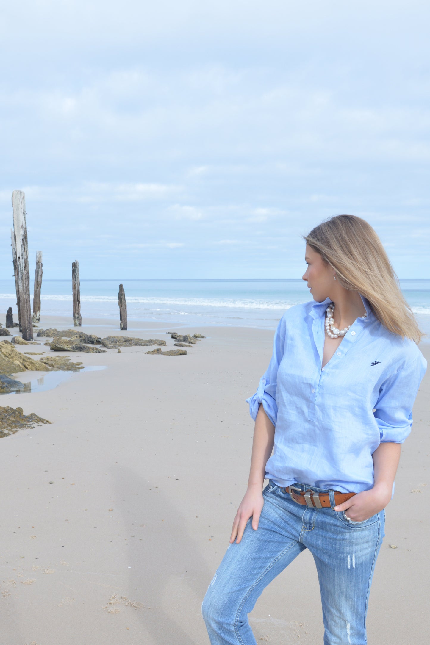 LINEN TAB SHIRT- BLUE