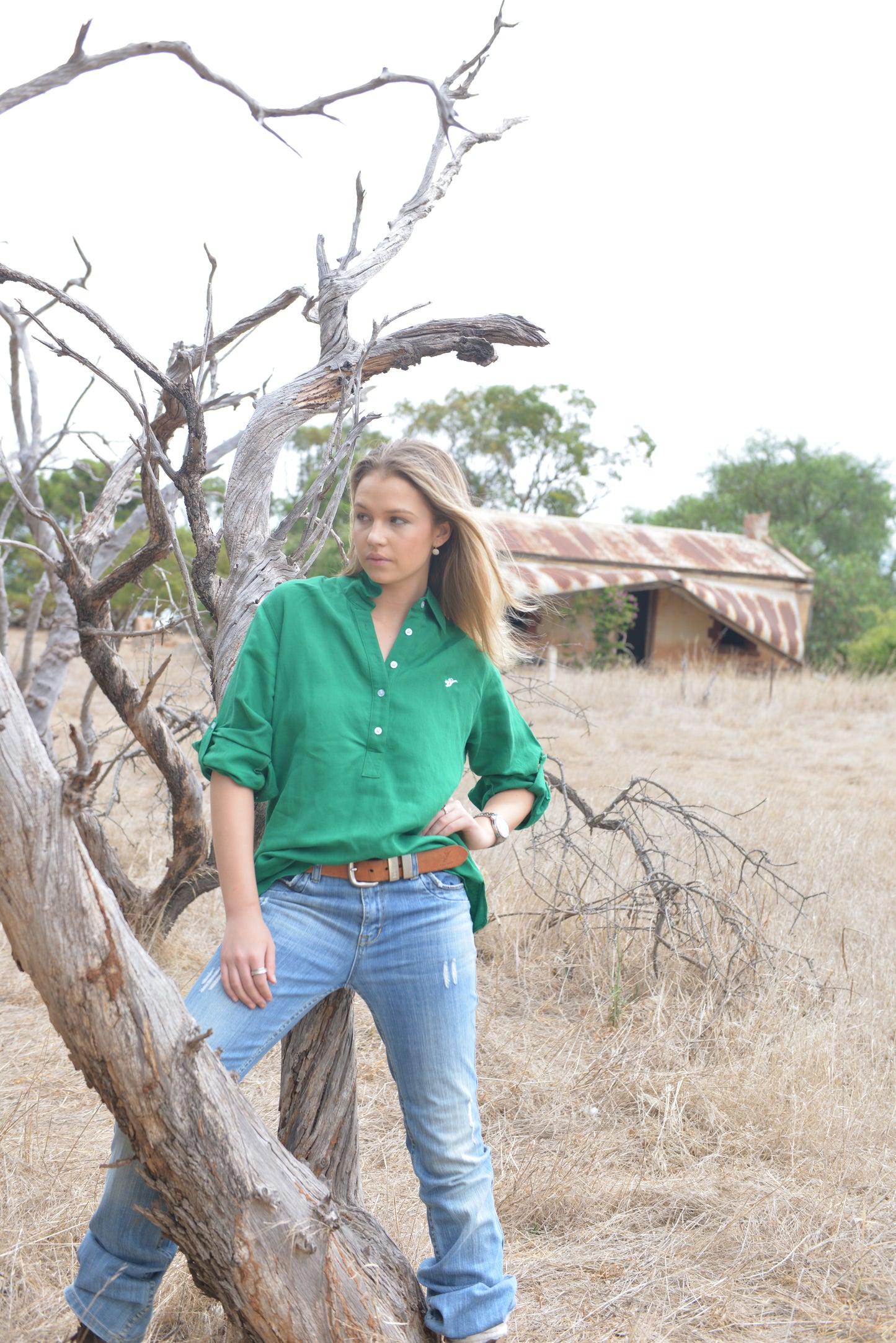 LINEN TAB SHIRT- Green