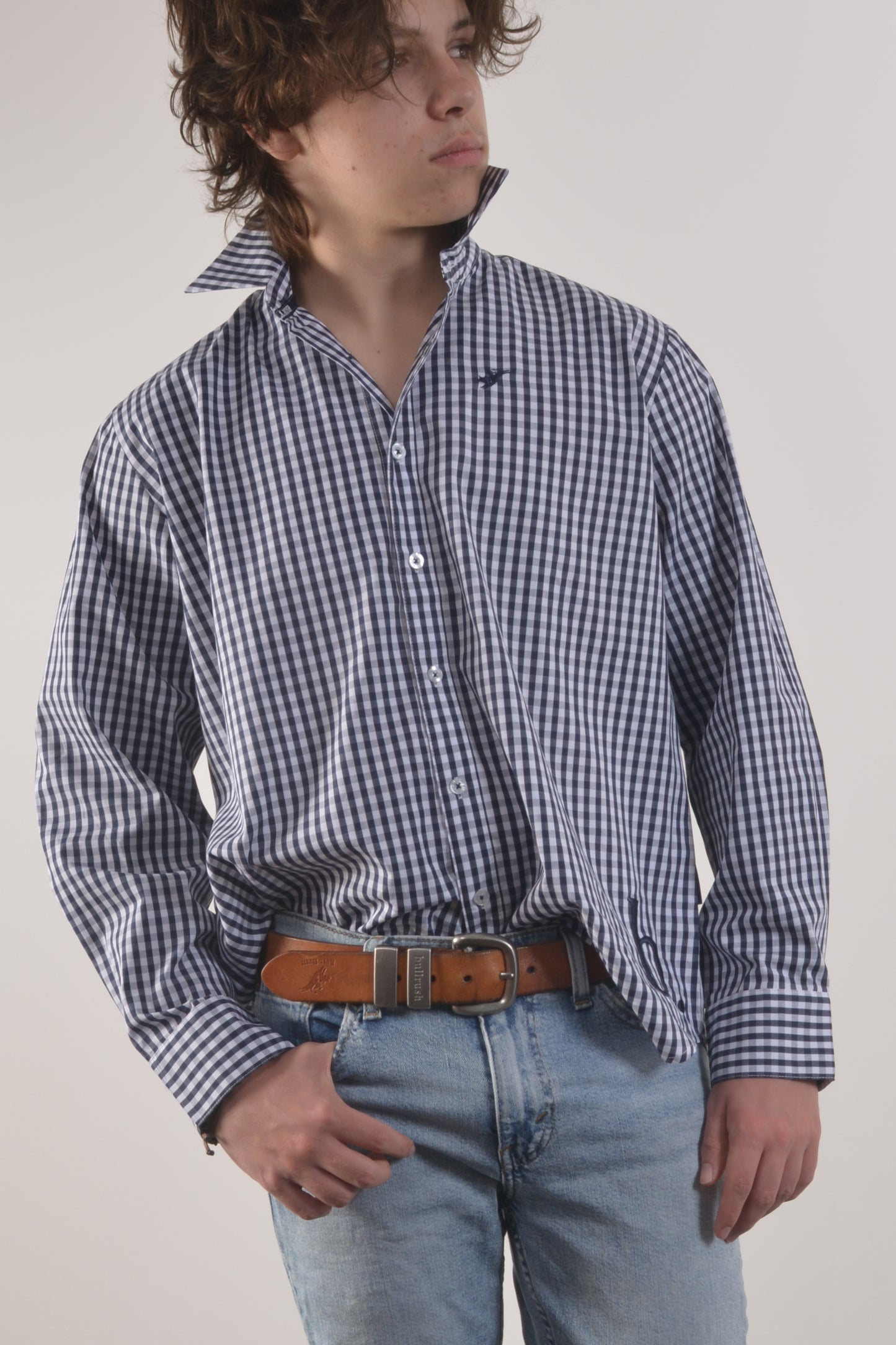 BLAIR MENS GINGHAM SHIRT- Navy