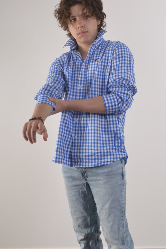 BLAIR MENS GINGHAM SHIRT- Cobalt