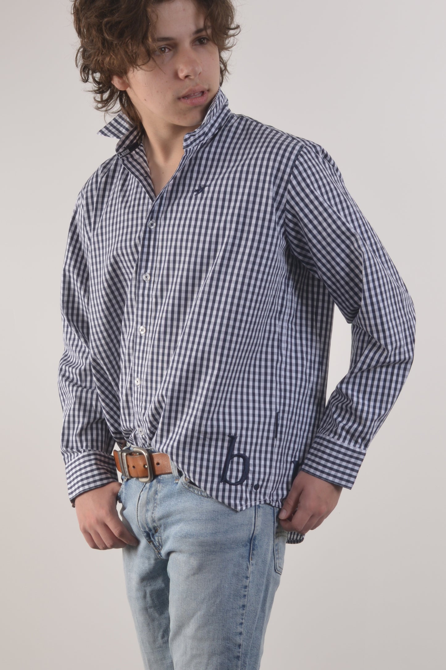 BLAIR MENS GINGHAM SHIRT- Navy