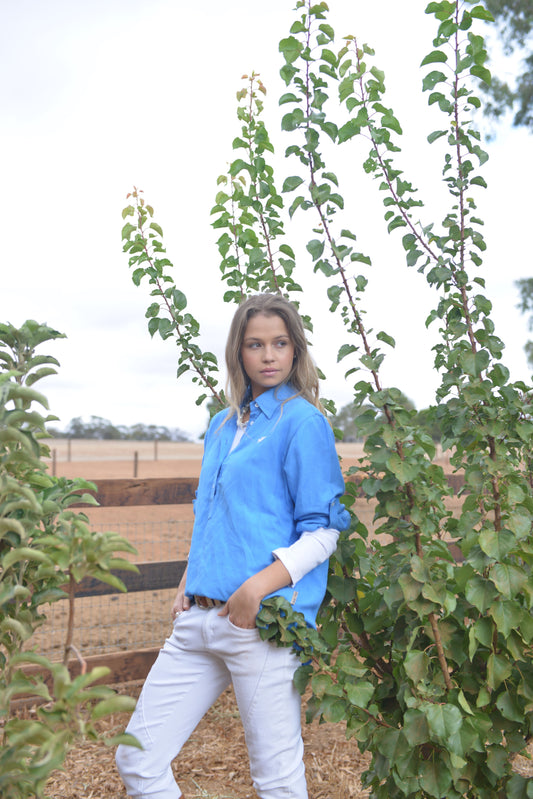 LINEN TAB SHIRT- COBALT