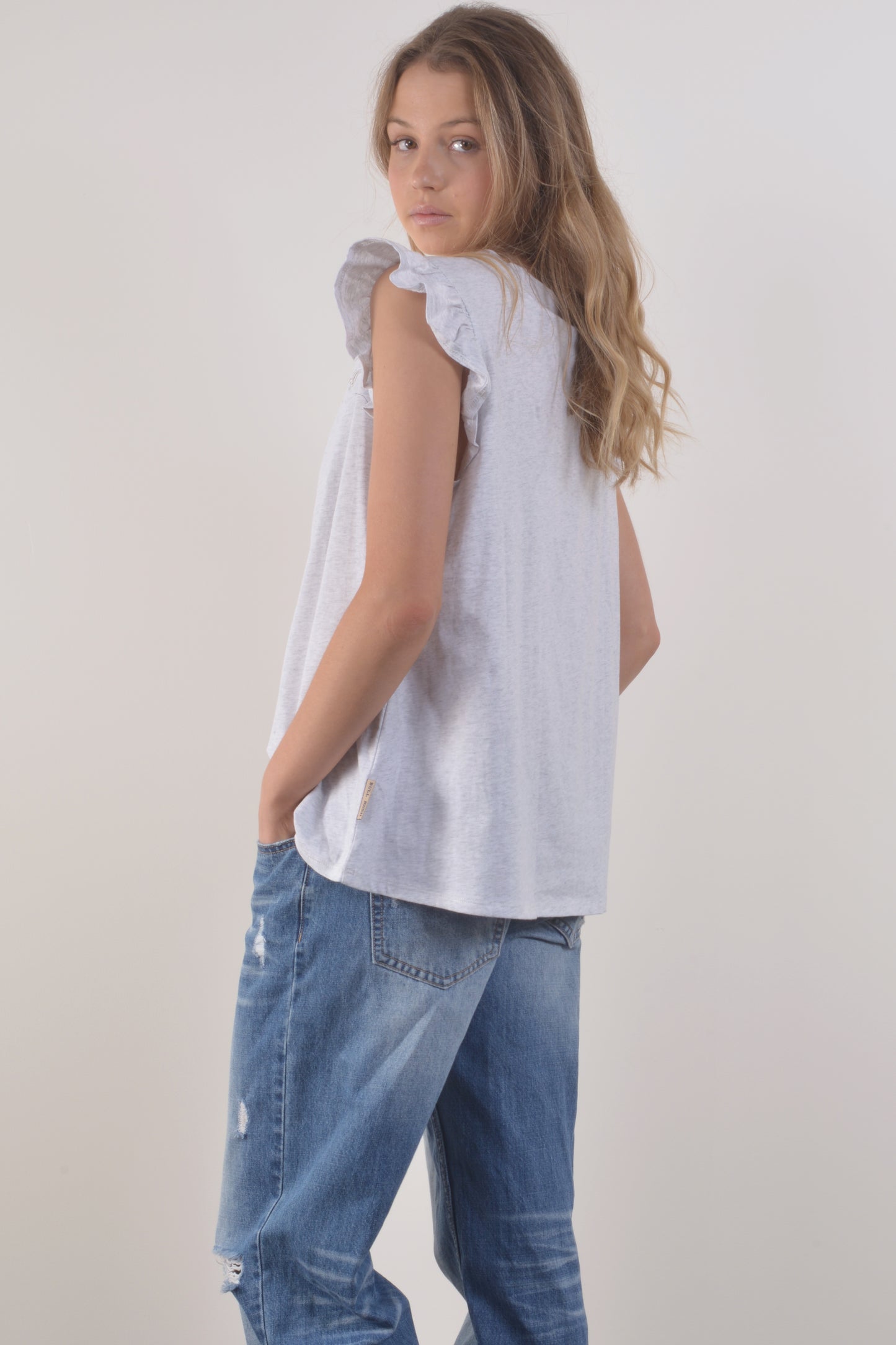 FRILL FUSION TEE 25-Grey