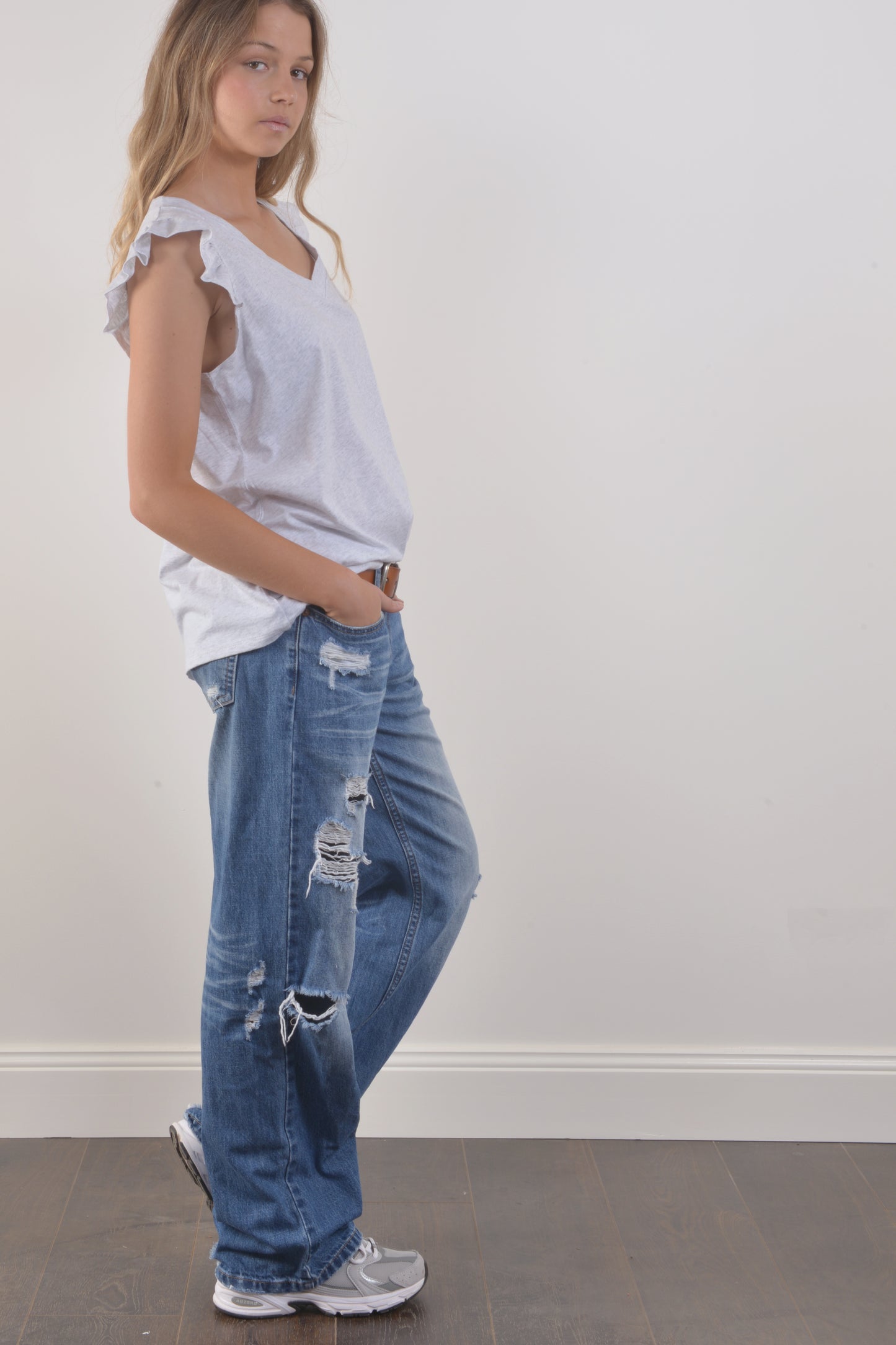 FRILL FUSION TEE 25-Grey