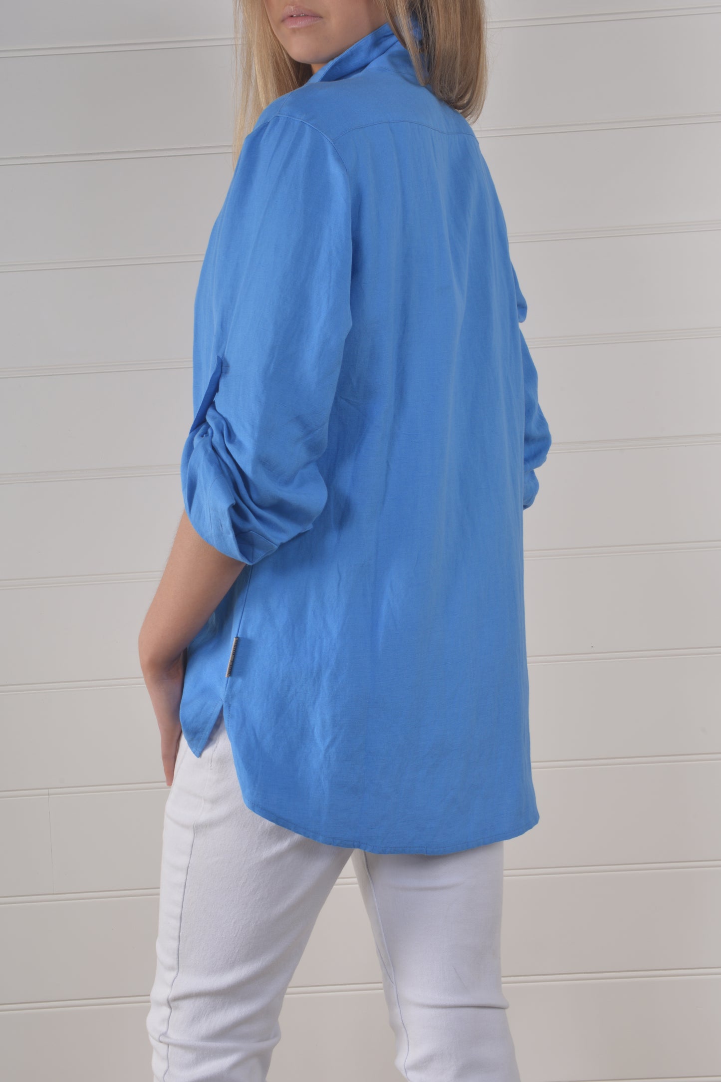 LINEN TAB SHIRT- COBALT