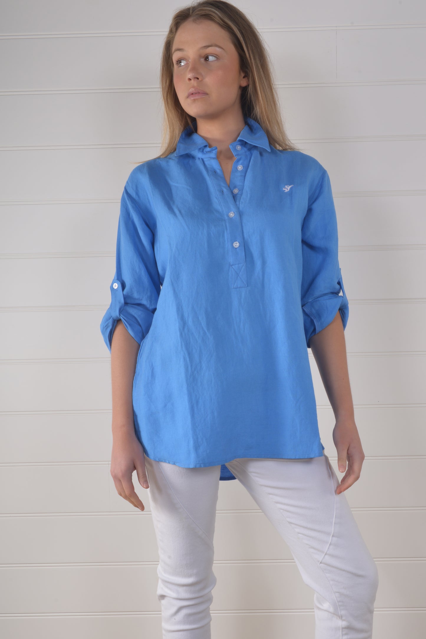 LINEN TAB SHIRT- COBALT