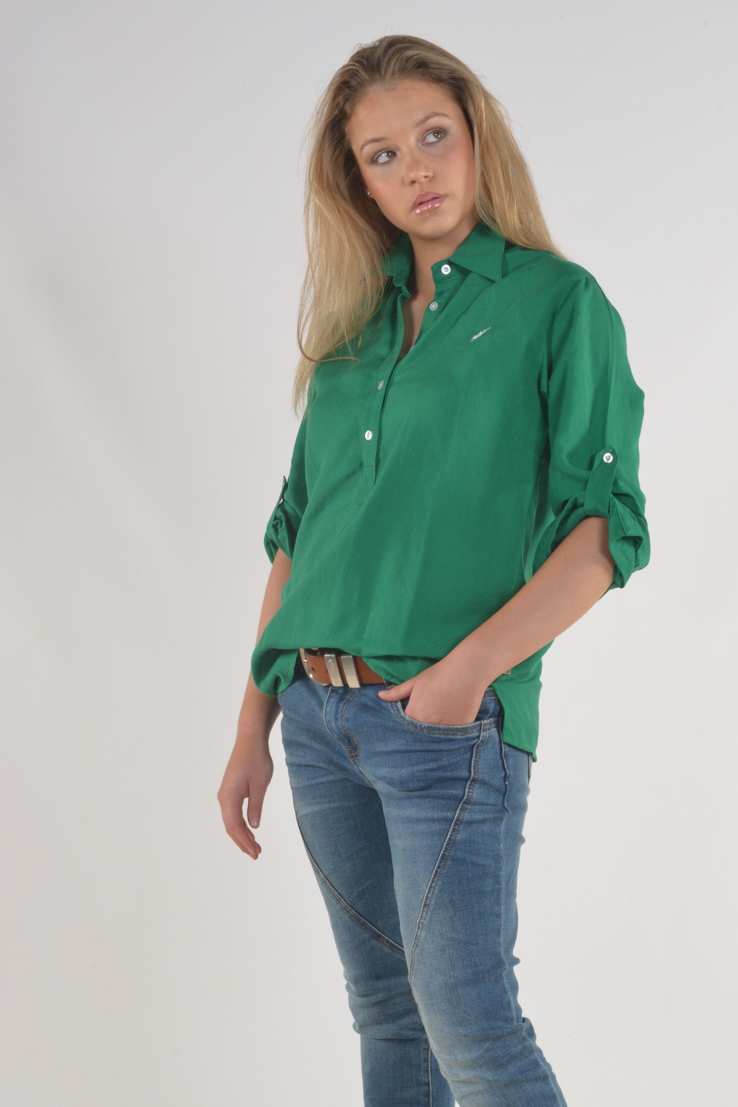 LINEN TAB SHIRT- Green