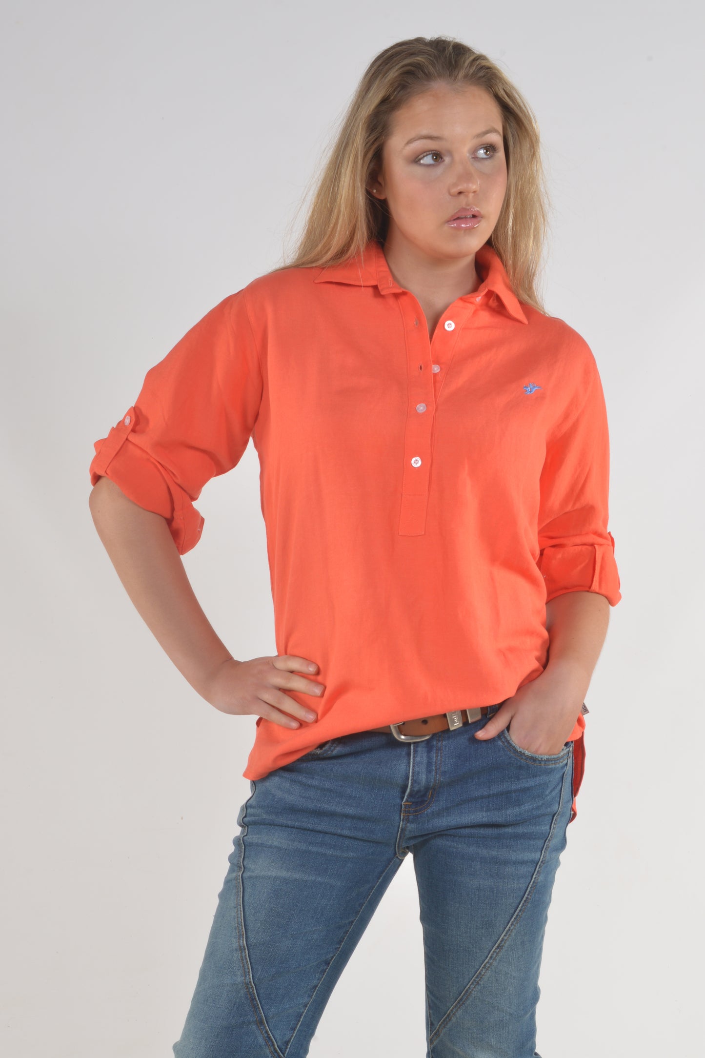 LINEN TAB SHIRT-Orange