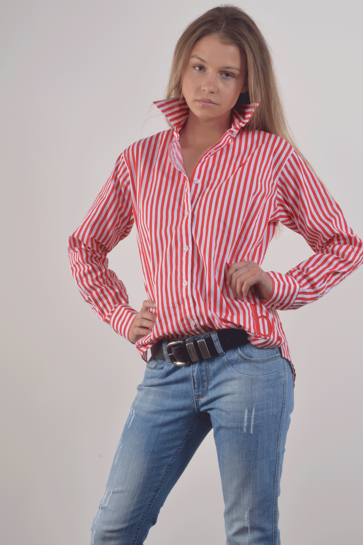 YUNTA 10MM STRIPE SHIRT-Poppy