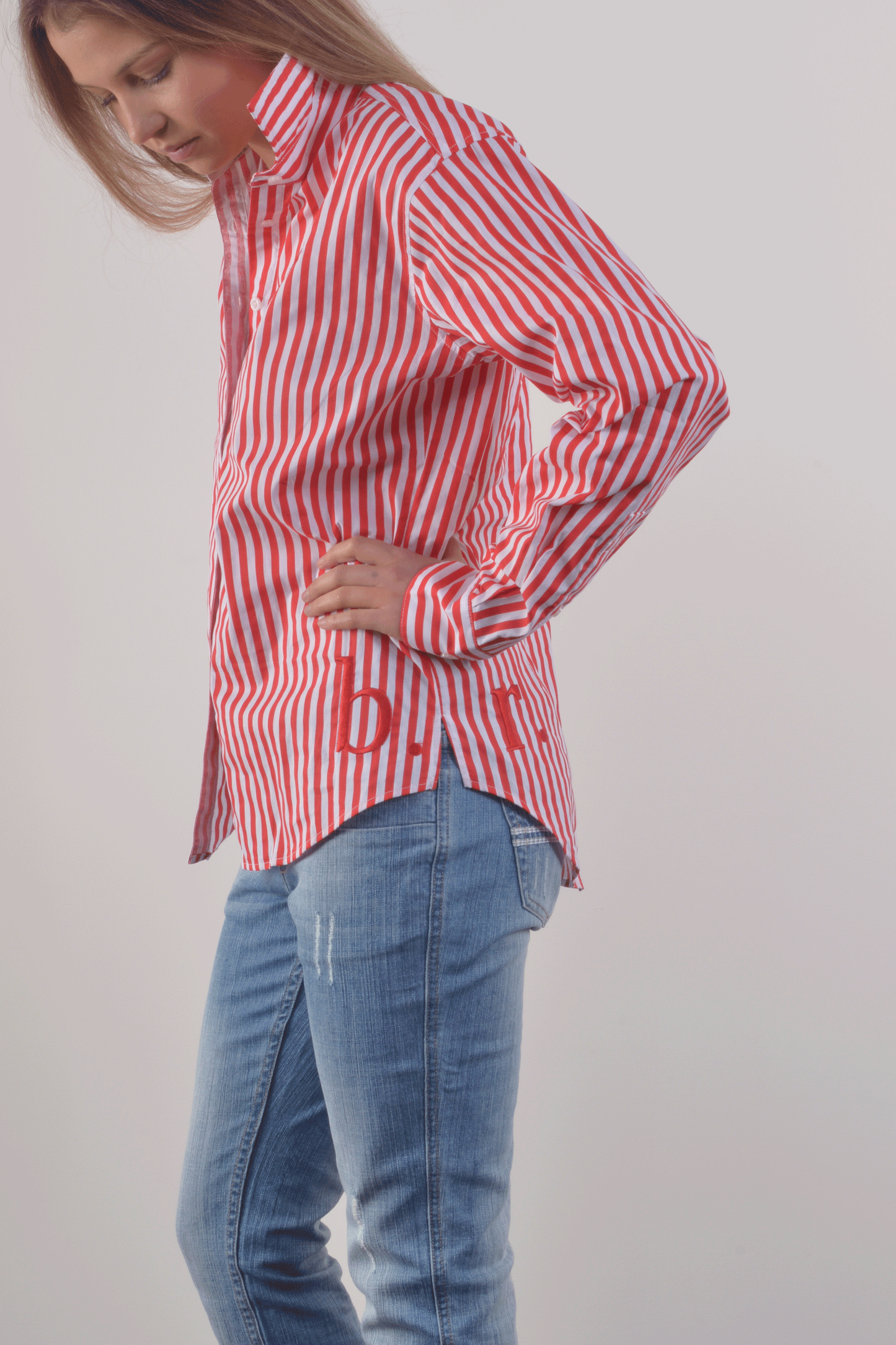 YUNTA 10MM STRIPE SHIRT-Poppy
