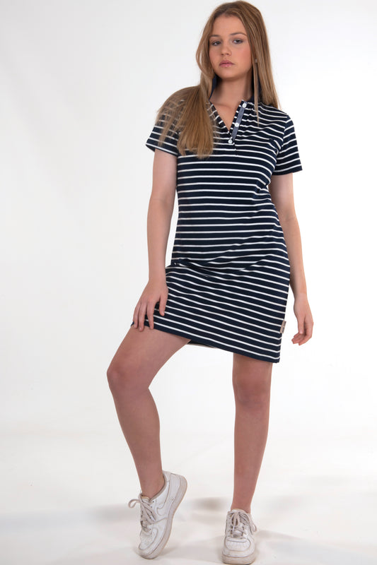 POLO DRESS 22-Navy Stripe