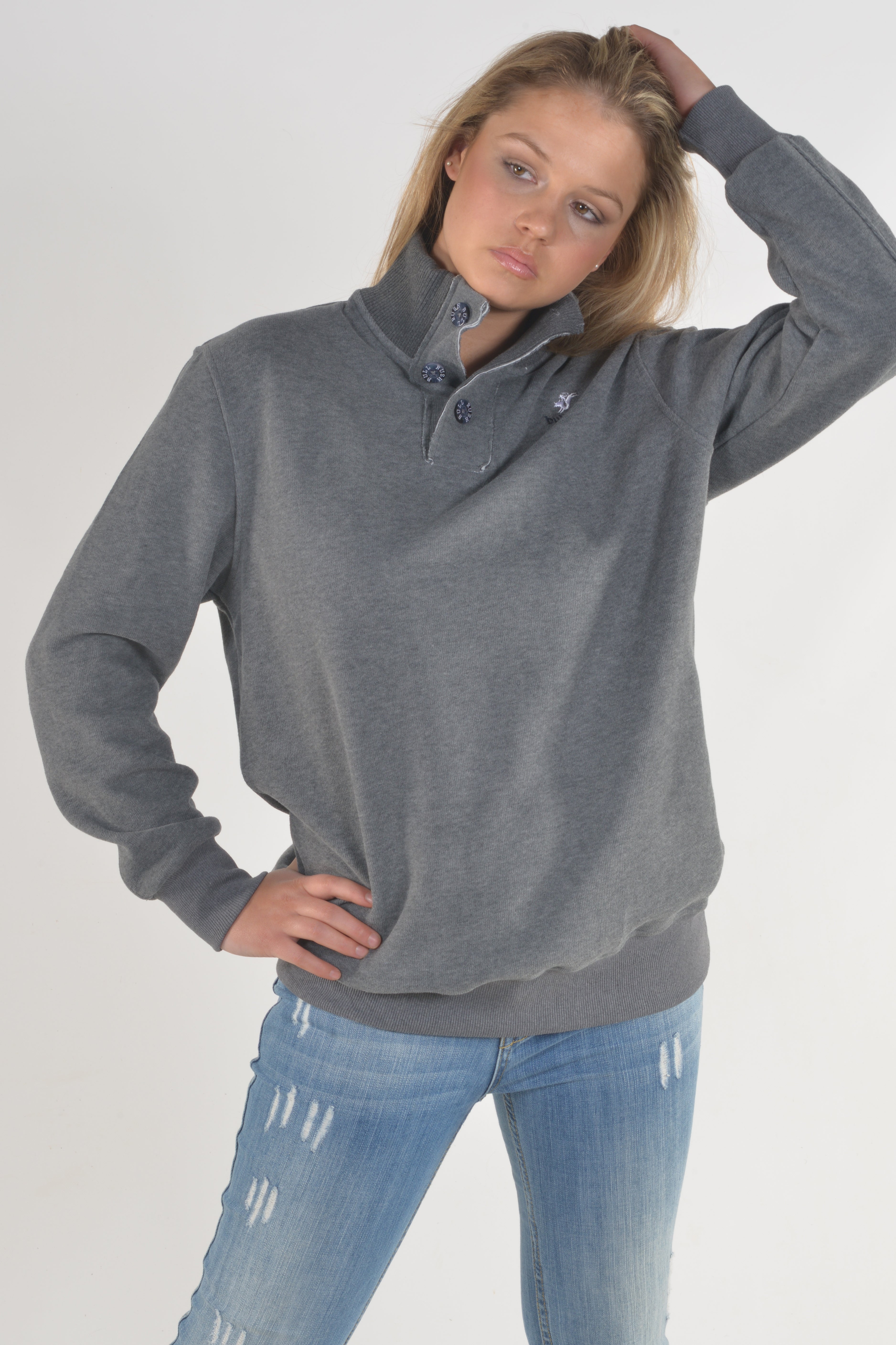 3 BUTTON SWEAT 24- Grey (unisex) – BullRush Clothing