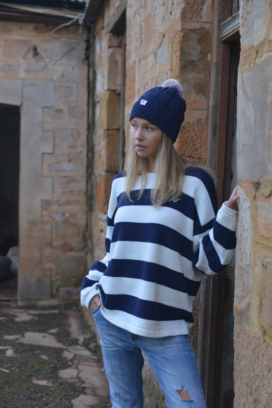 COTTON STRIPE KNIT-Navy