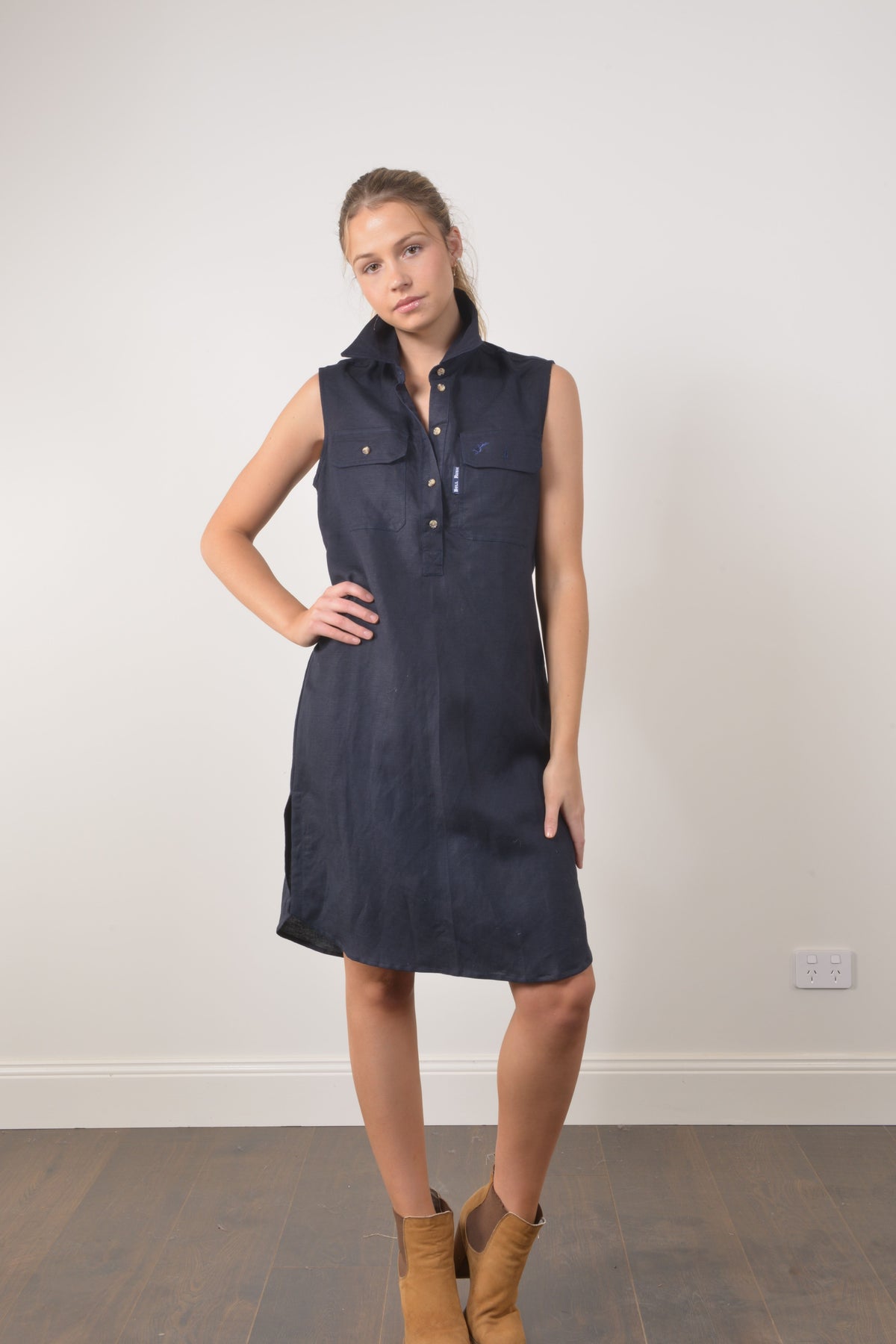 COOPER LINEN DRESS - Navy