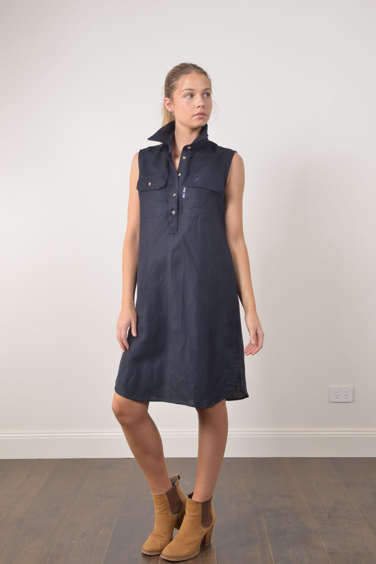 COOPER LINEN DRESS - Navy
