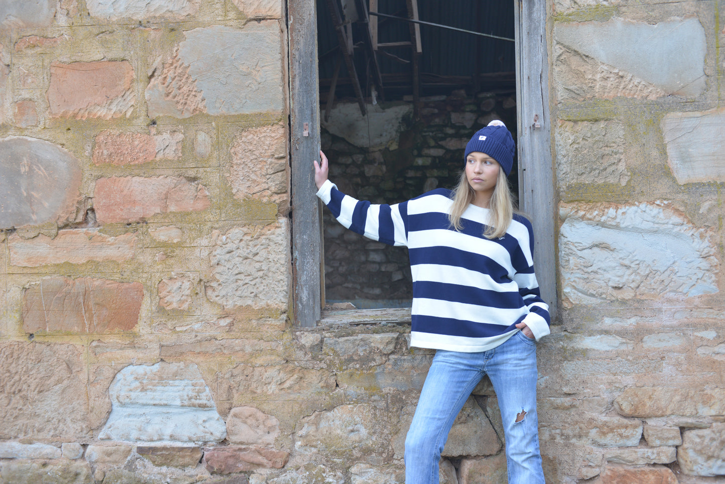 COTTON STRIPE KNIT-Navy