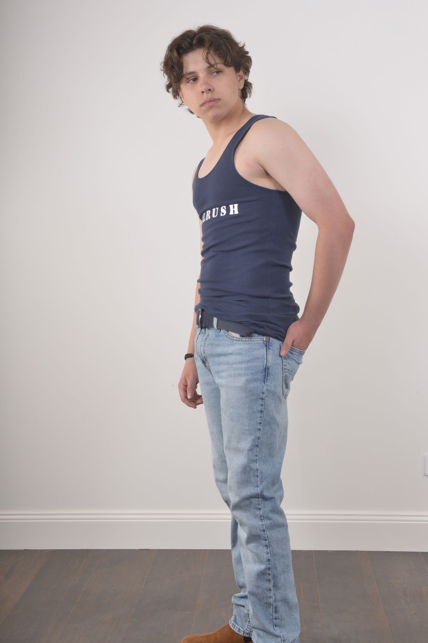 MENS LOGO CHESTY SINGLET- Navy