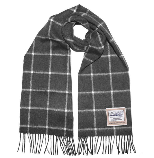 Pure Wool Scarf - Box Check Charcoal/Grey