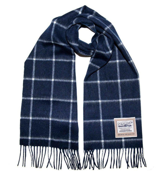 Pure Wool Scarf - Box Check Navy/Cream