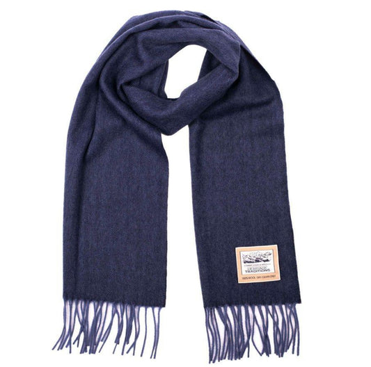 Pure Wool Herringbone Scarf - Navy