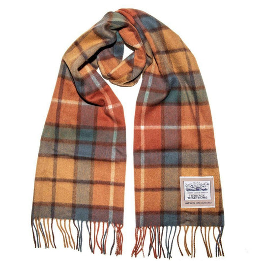 Pure Brushed Wool Scarf - Autumn check
