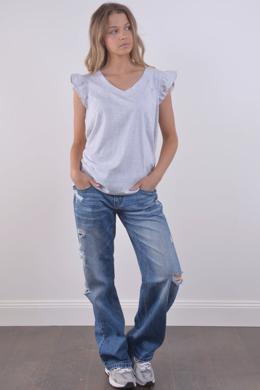 FRILL FUSION TEE 25-Grey