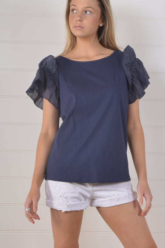 FRILL FUSION TEE- Navy