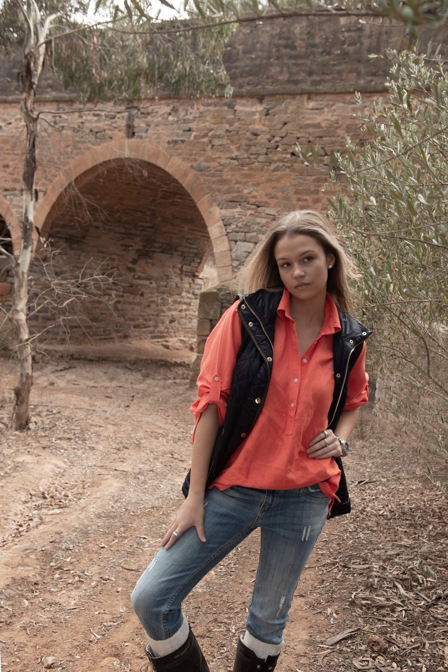 LINEN TAB SHIRT-Orange