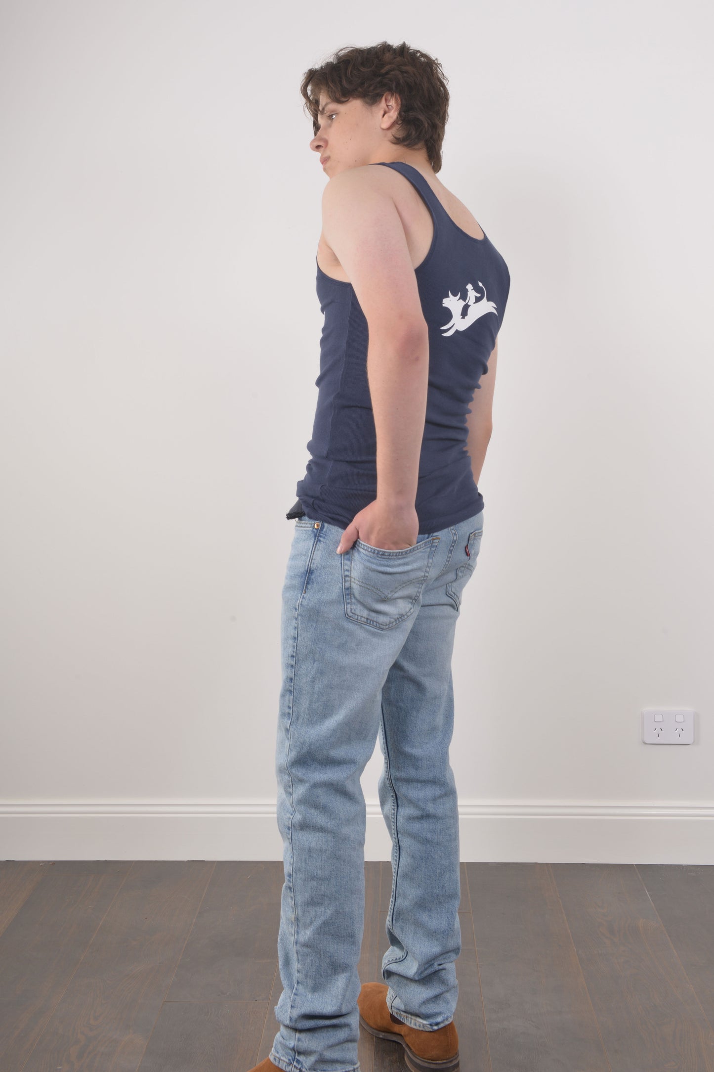 MENS LOGO CHESTY SINGLET- Navy