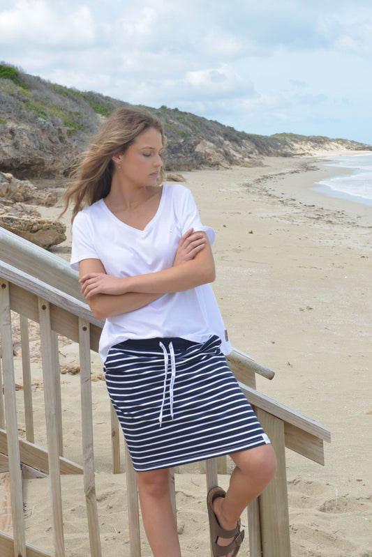SPRINGVALE SKIRT - Navy Stripe
