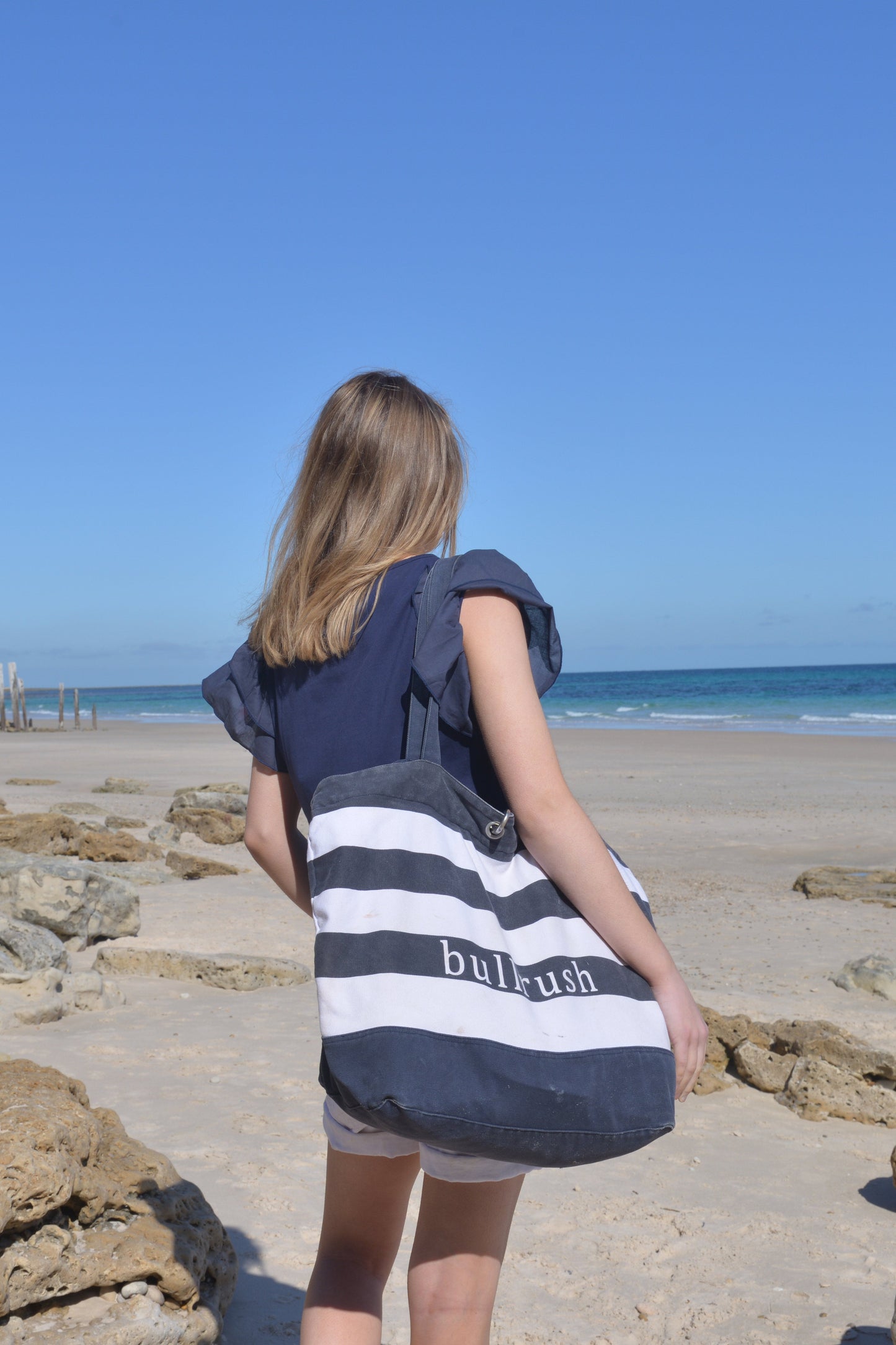 🎁 BULLRUSH TOTE BAG - Navy Stripe (15% off)