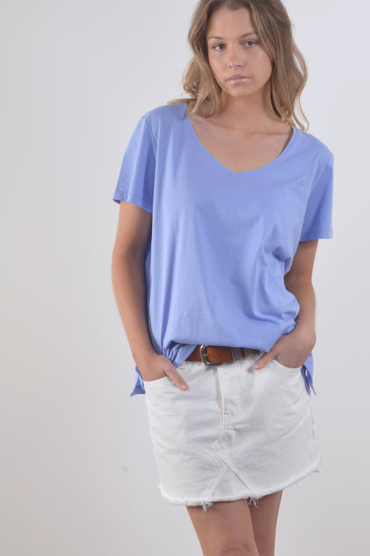 V-NECK TEE-Blue