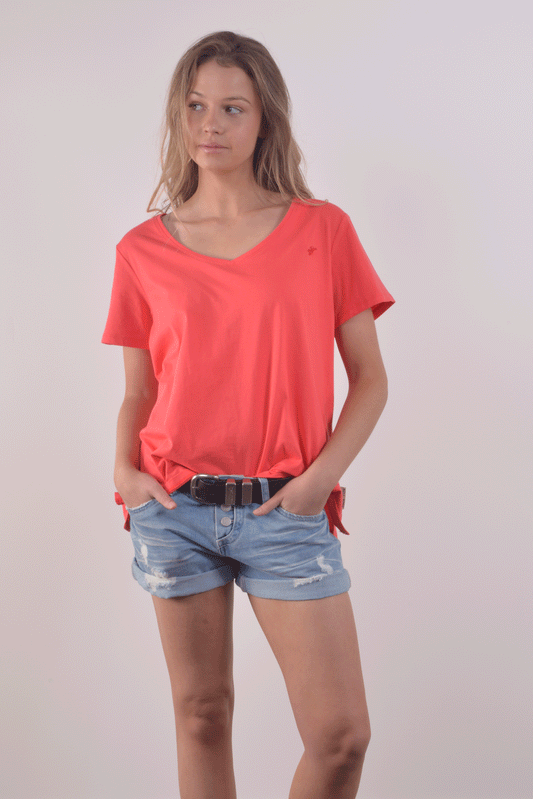 V-NECK TEE - Poppy